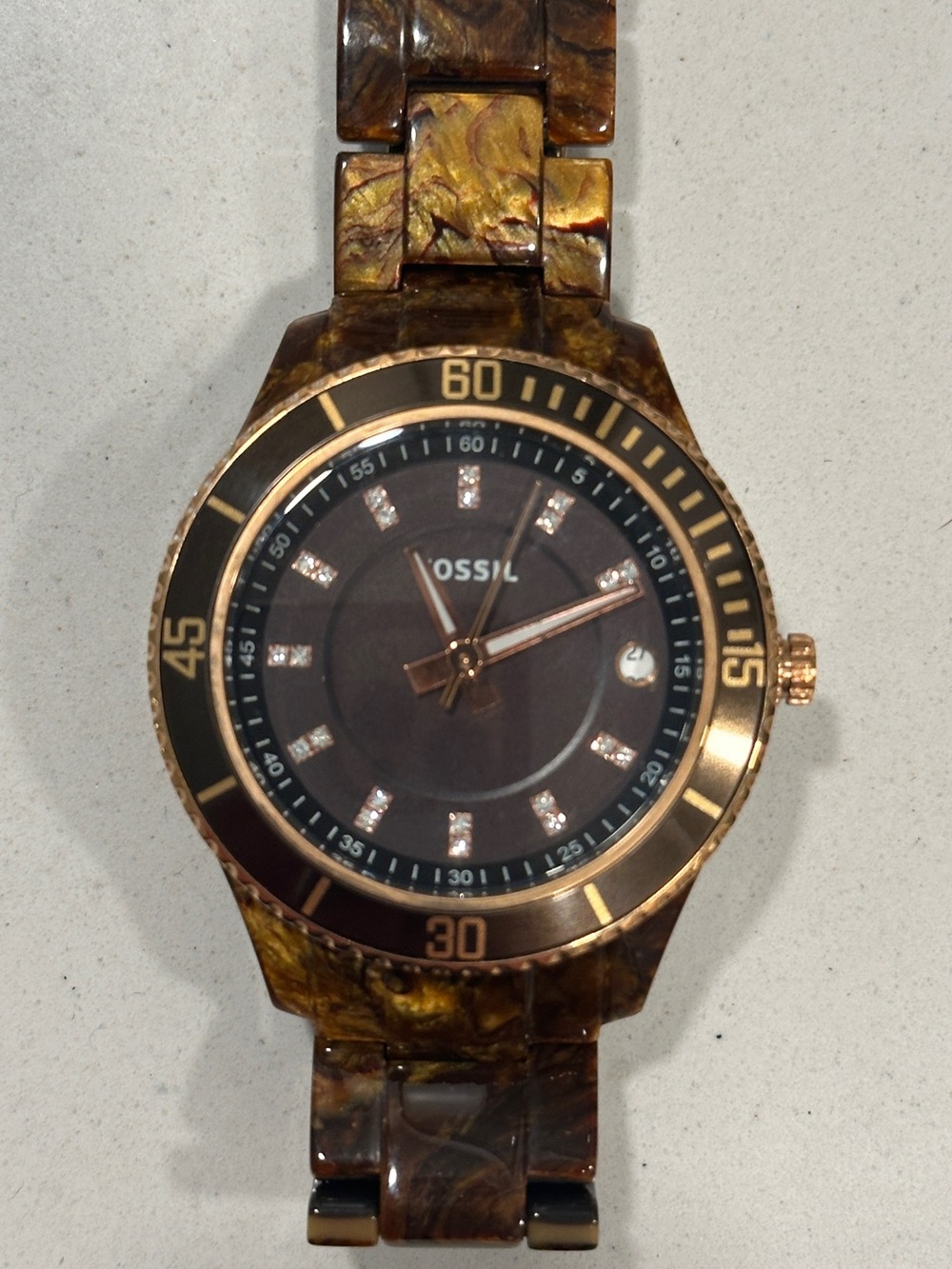 Tortoiseshell Resin Bracelet Watch Gold Brown Black Dial 38mm
